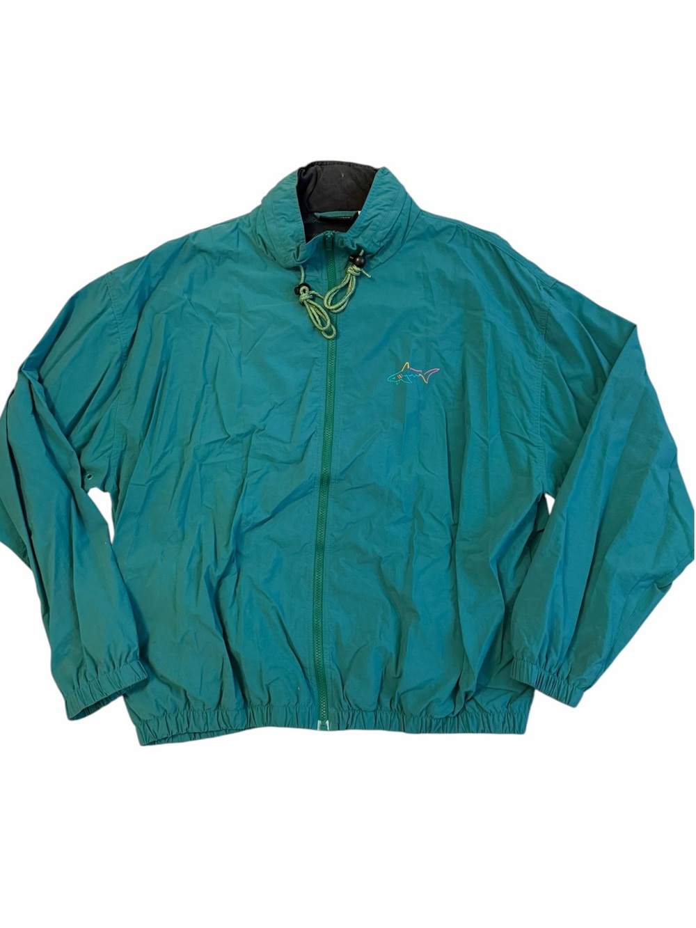 Vintage 90s Greg Norman Shark Windbreaker Jacket Mens XL Teal Nylon Golf
